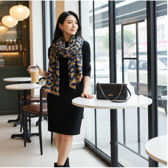 Leopard Reversible Cozy Scarf - Navy