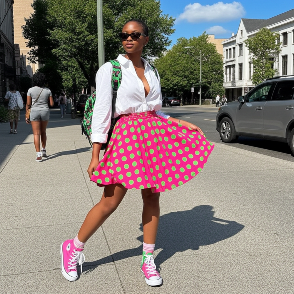 Pink and Green Polka Dot Skirt