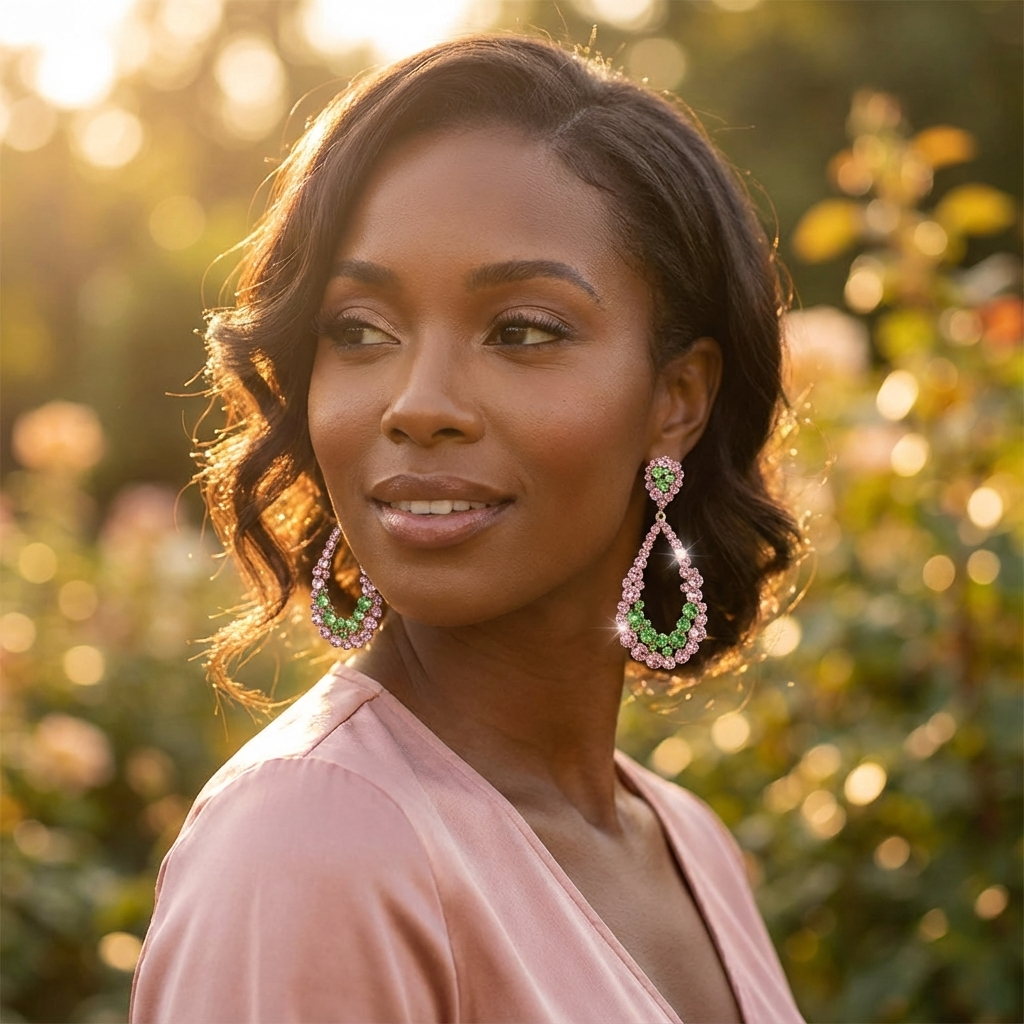 Pink & Green Crystal Loop Tear Drop Earrings