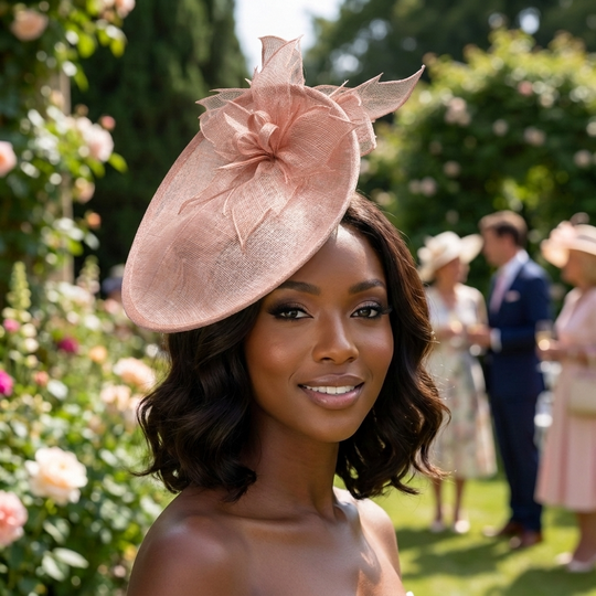 Sinamay Flower Top And Botton Saucer Fascinator: Light pink