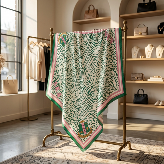 AKA Women’s Scarf – Green &amp; Pink Animal Print