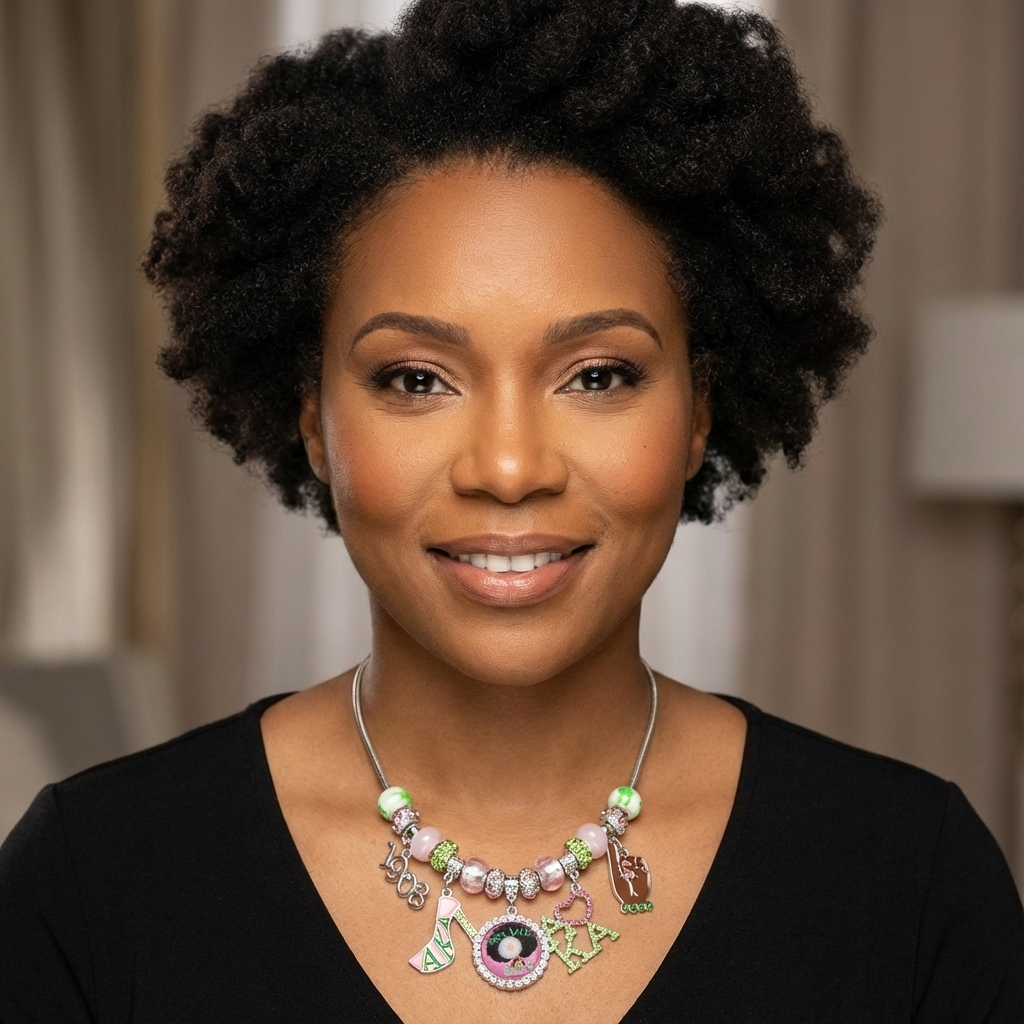 Alpha Kappa Alpha rhinestone flower choker necklace with pearl center