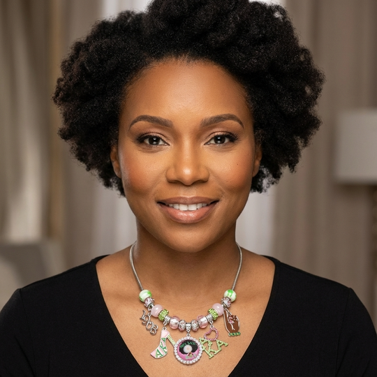 Alpha Kappa Alpha rhinestone flower choker necklace with pearl center