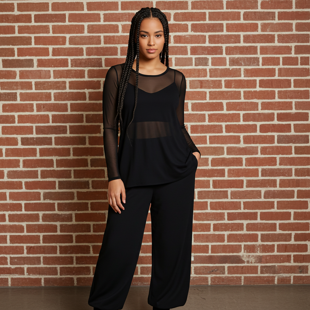 Tllly Top – Medium Length Sheer Mesh Tunic | Black