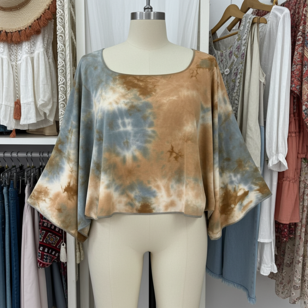 Top tipo jersey con efecto tie-dye y paisley - Nopal 