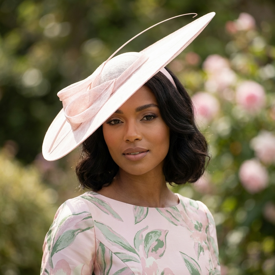 Lt. Pink Wide Brim Sinamay Saucer Fascinator Hat