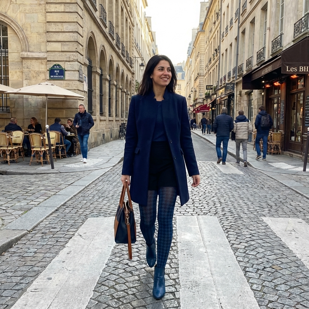 Denim Houndstooth Printed Tights