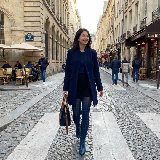 Denim Houndstooth Printed Tights