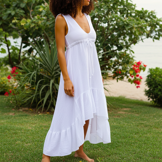 Vestido largo blanco con cordón ajustable