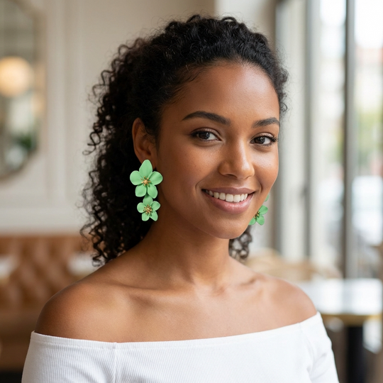 Hawaiian Acrylic Alloy Flower Post Dangle Earrings: Lime