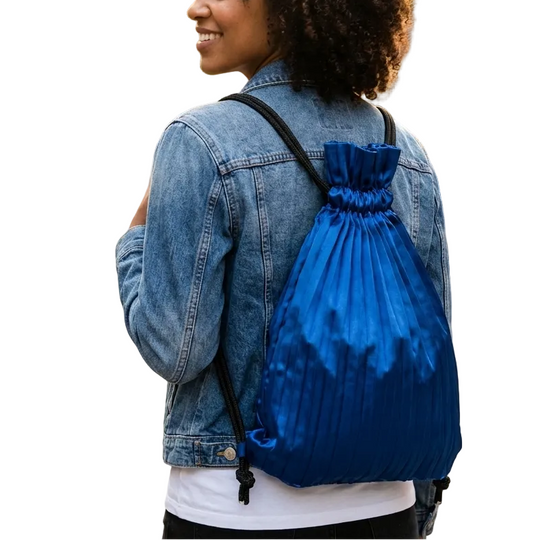 Royal Blue Satin Pleated Backpack
