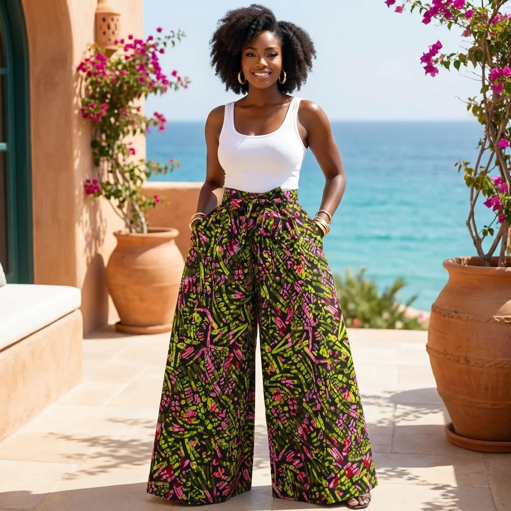 African Cotton Palazzo Pants - Multi-Tone