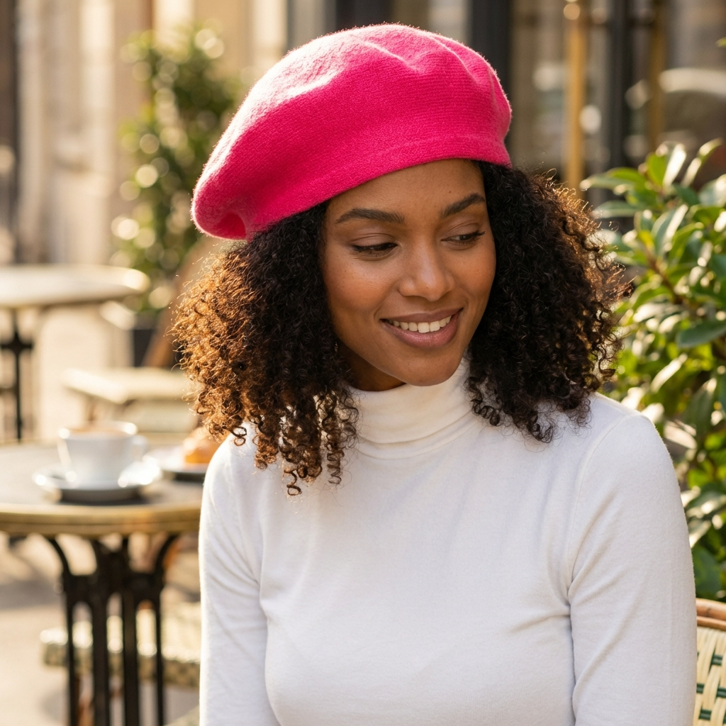 Classic Acrylic Beret - Hot Pink