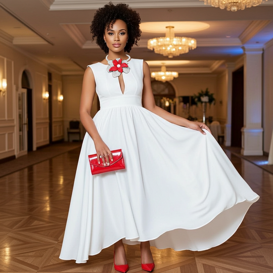 Handcrafted Brilliance Flower Choker Necklace - Red Silver