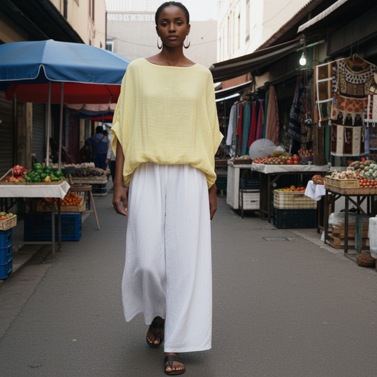 Wide Body Gauze Top - Mellon Yellow