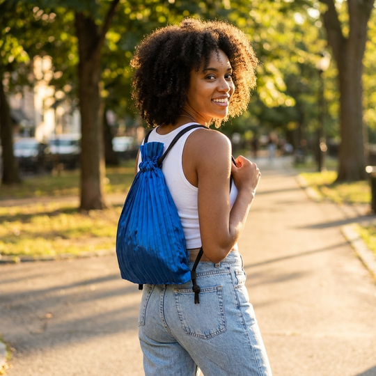 Royal Blue Satin Pleated Backpack