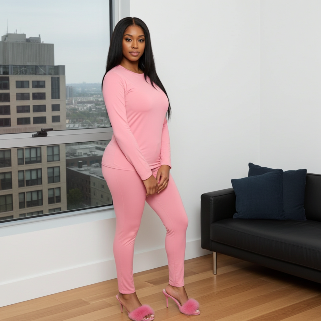 Solid Casual Loungewear Set - Mauve