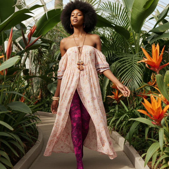 Pink Floral Printed Footless Tights