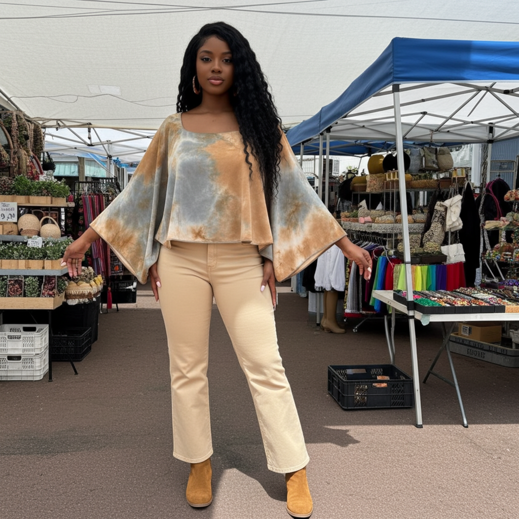 Top tipo jersey con efecto tie-dye y paisley - Nopal 