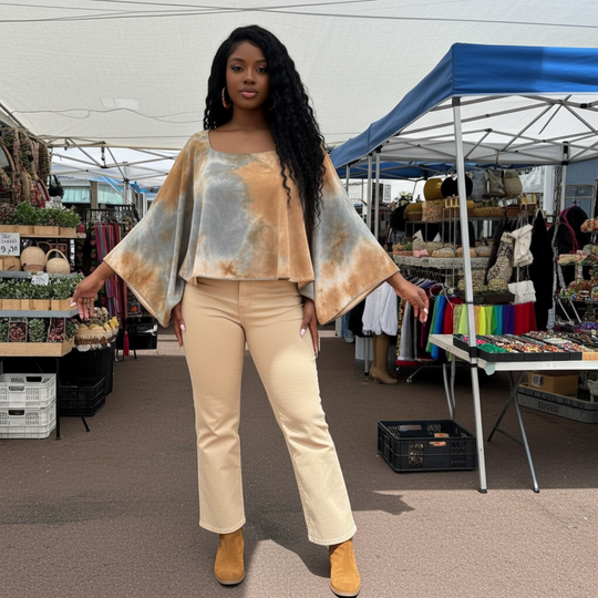 Top tipo jersey con efecto tie-dye y paisley - Nopal 