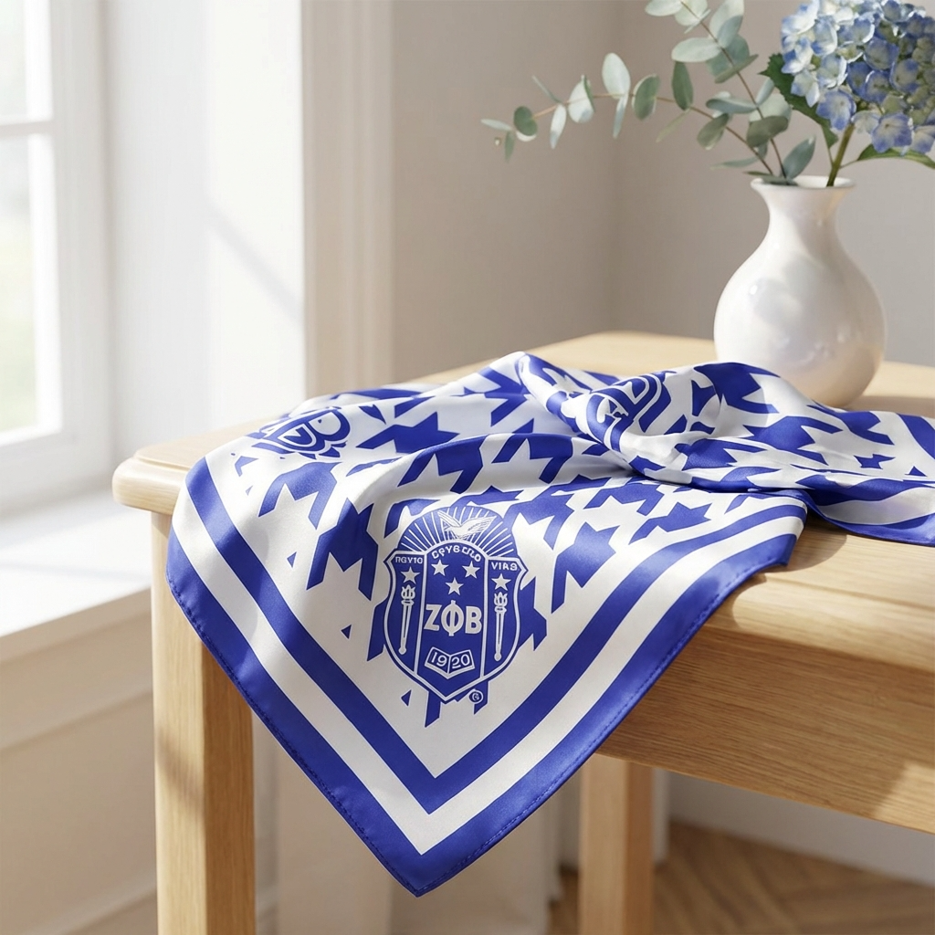 Zeta Phi Beta Royal Blue & White Houndstooth Satin Scarf