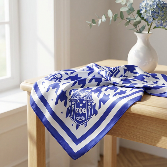 Zeta Phi Beta Royal Blue & White Houndstooth Satin Scarf