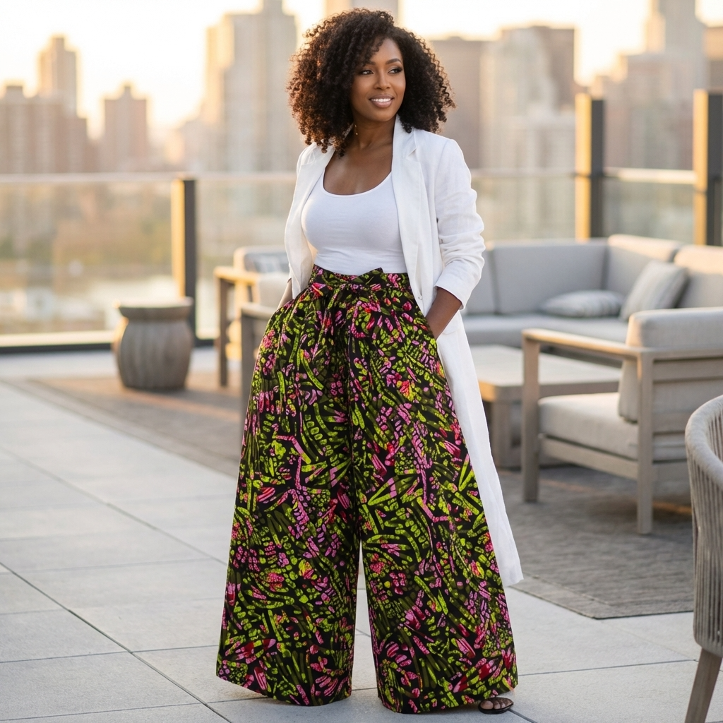 African Cotton Palazzo Pants - Multi-Tone
