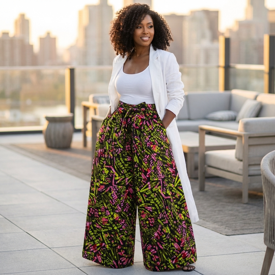 African Cotton Palazzo Pants - Multi-Tone
