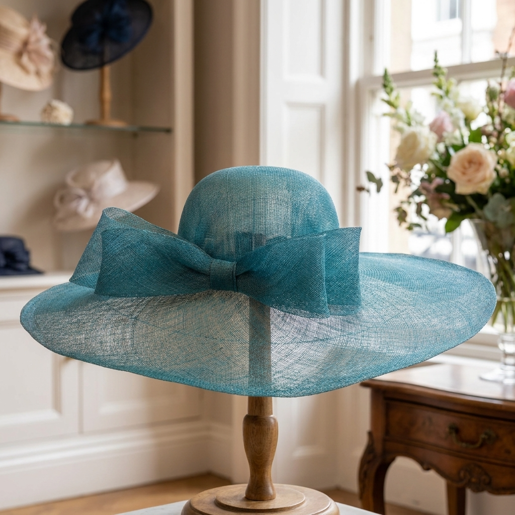 Dark Teal Sinamay Wide Brim Hat