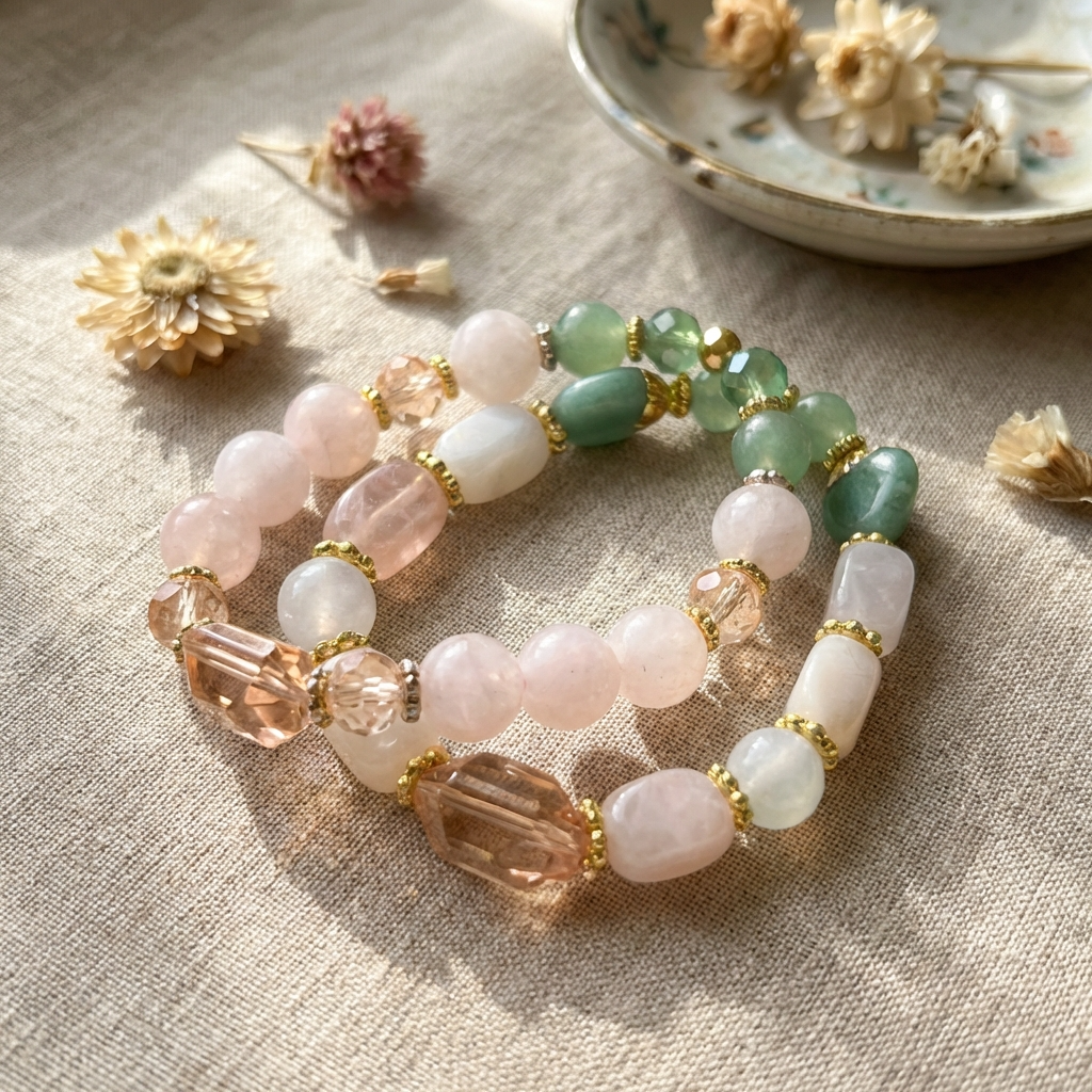 JBM Designs Green Aventurine & Rose Jade Beaded Bracelet - S6