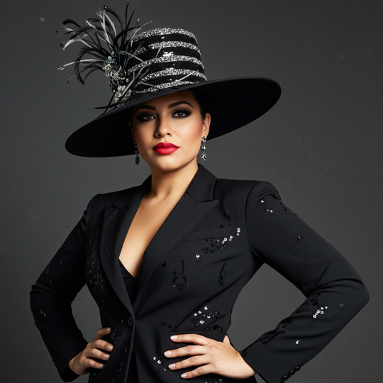 Mason - Feather & Jewel Hat - Black