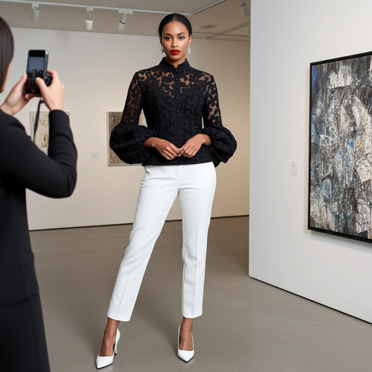 Black Floral Printed Chiffon Blouse with Bell Sleeve