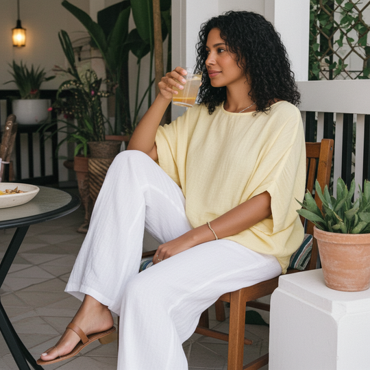 Wide Body Gauze Top - Mellon Yellow