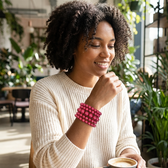Classic Pearl Stretch Bracelet Set (5-Piece Stack) - Red