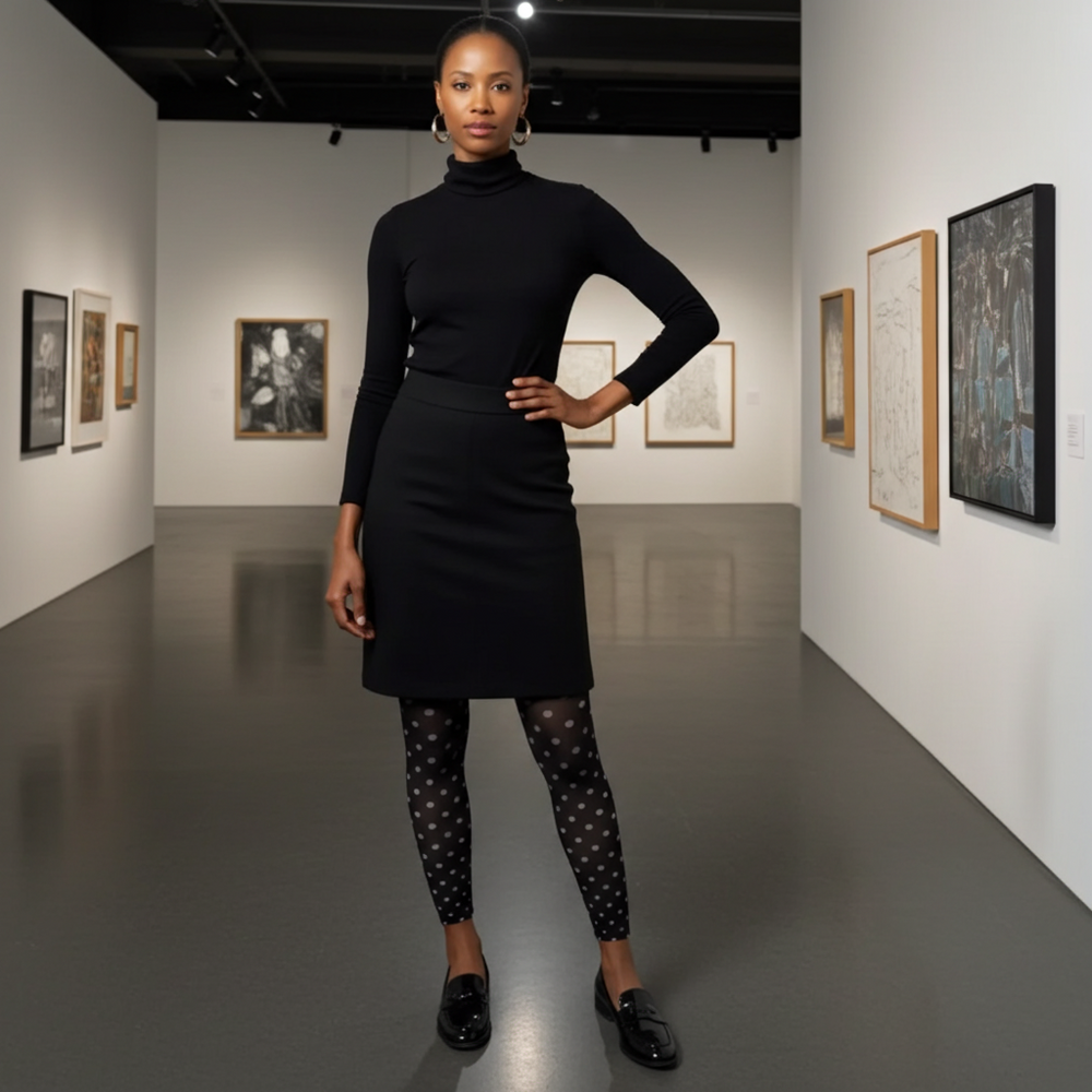 White & Black Dotted Footless Tights