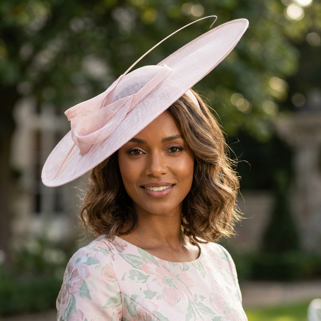 Lt. Pink Wide Brim Sinamay Saucer Fascinator Hat