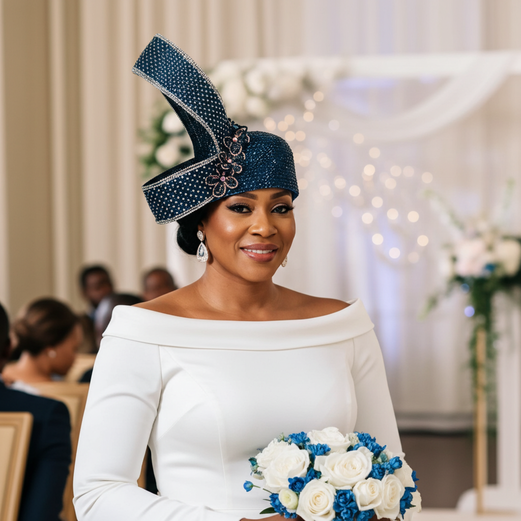 Lumiere Crystal Laden Bubble Hat - Navy