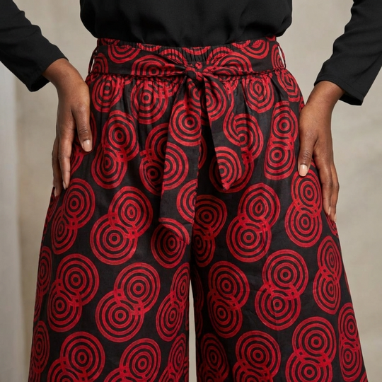 African Cotton Palazzo Pants – Black &amp; Red Print