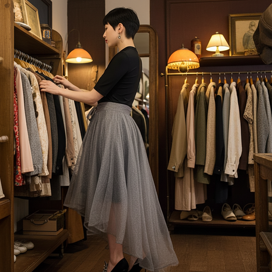 Mesh Hi-Lo Silver Metallic Skirt