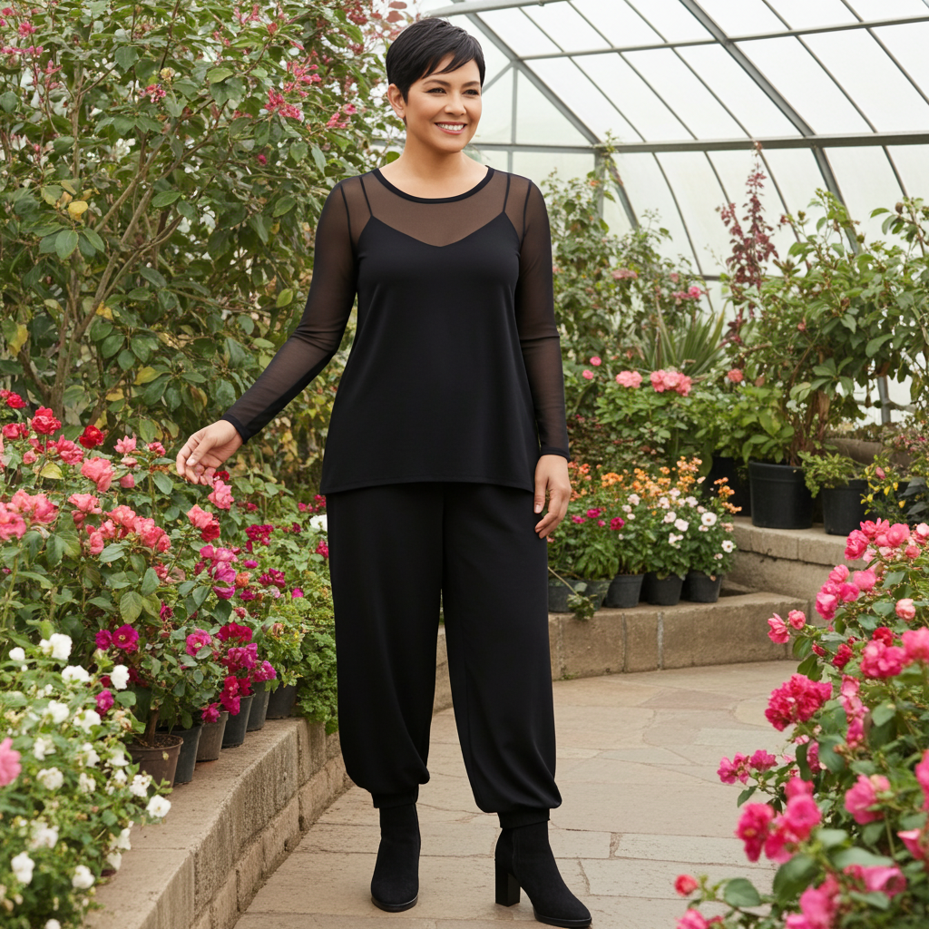 Tllly Top – Medium Length Sheer Mesh Tunic | Black