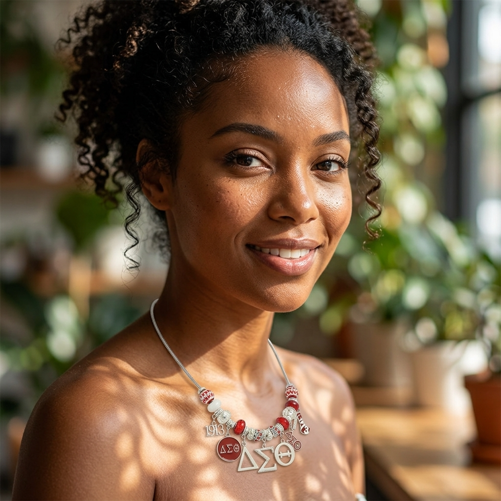 Delta Sigma Theta Monogram Charm Statement Necklace
