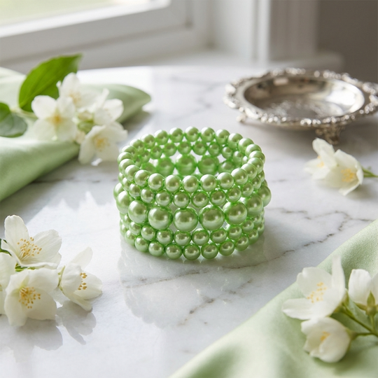 Classic Pearl Stretch Bracelet Set (5-Piece Stack) - Green
