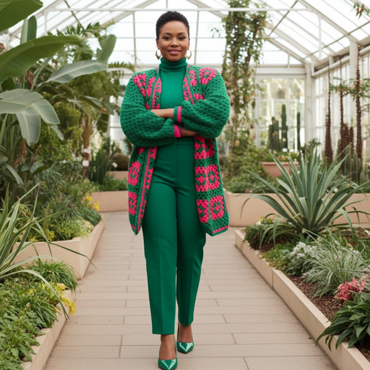 Two-Tone Floral Square Crochet Open Knit Cardigan – Effortless Boho Elegance