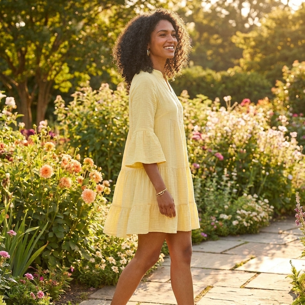 Vestido babydoll con escote Bardot y hombros descubiertos en amarillo rayo de sol
