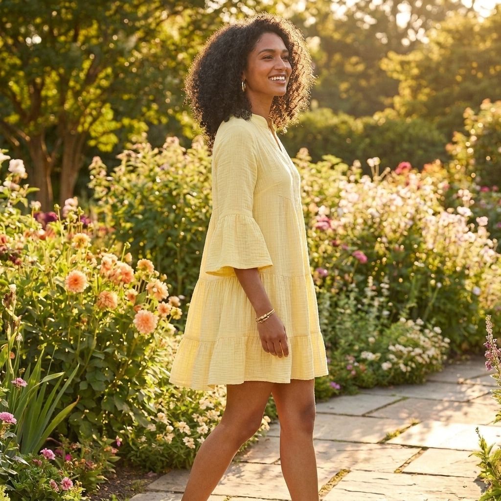 Vestido babydoll con escote Bardot y hombros descubiertos en amarillo rayo de sol