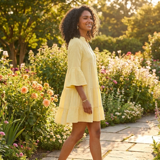 Vestido babydoll con escote Bardot y hombros descubiertos en amarillo rayo de sol