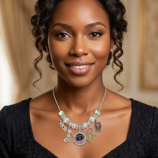 Alpha Kappa Alpha rhinestone flower choker necklace with pearl center