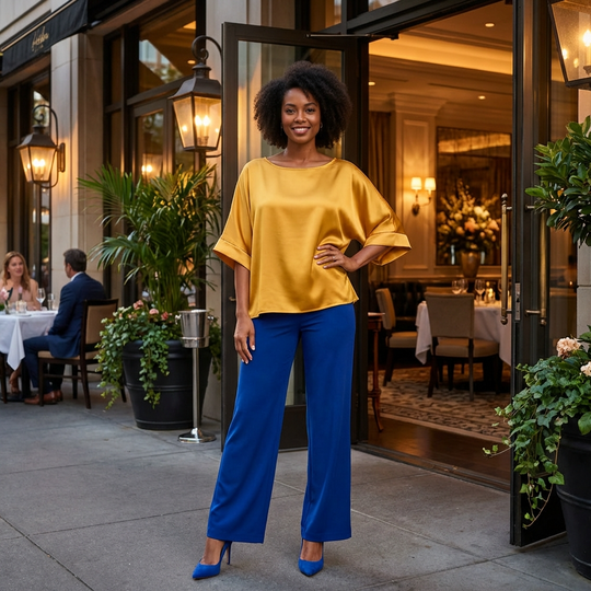 Stretch Satin Oversized Top – Gold