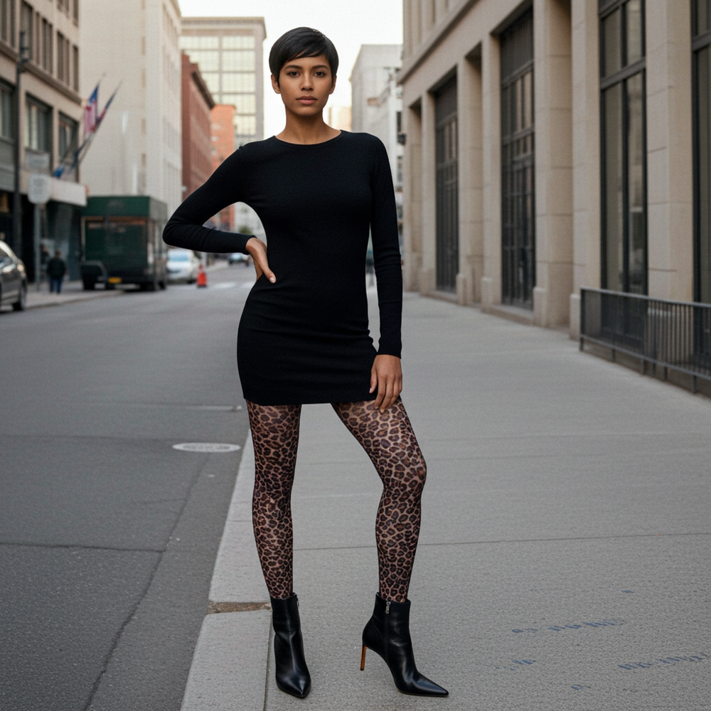 Cheetah Print Footless Tights – Animal Pattern Opaque Pantyhose