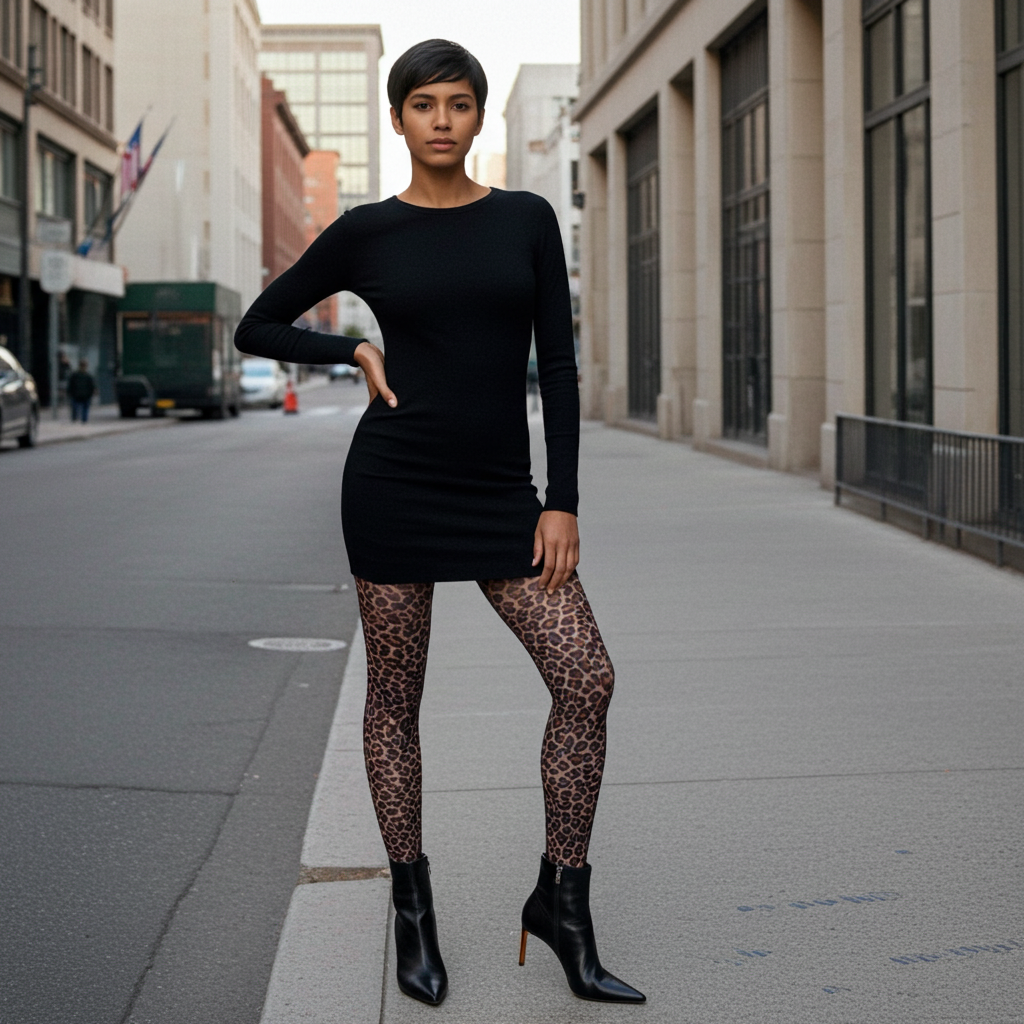 Cheetah Print Footless Tights – Animal Pattern Opaque Pantyhose